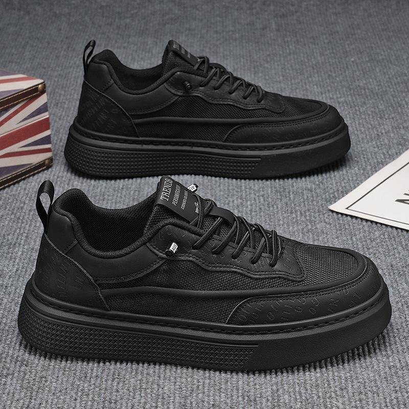 Men's shoes summer new men's breathable deodorant black board shoes thin board shoes non-slip heightening casual shoes