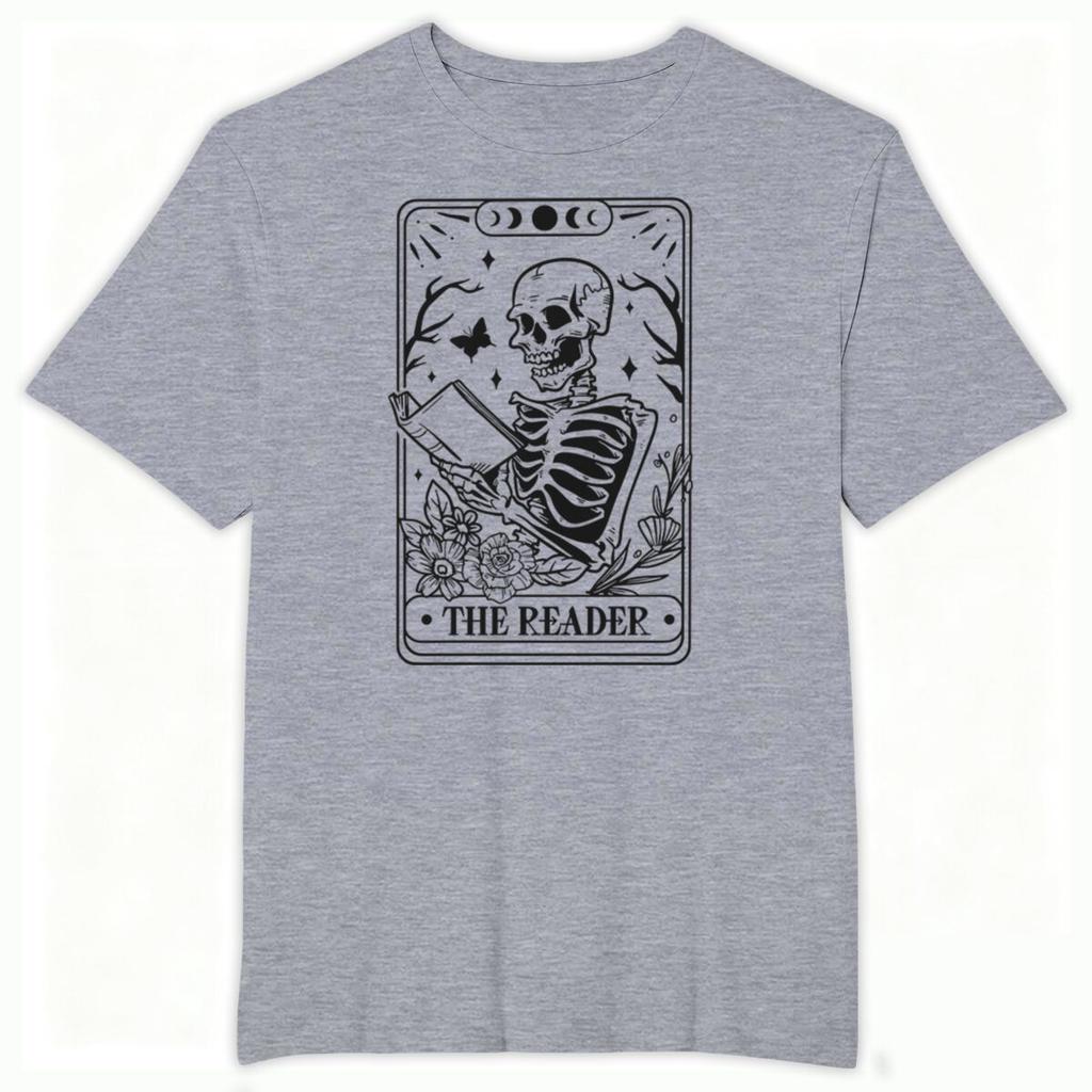 The Reader Skeleton Print T Shirt for Unisex Unisex Book Lover Gift Graphic Shirts Tee Floral Moon Skeleton Reading Book Tshirts