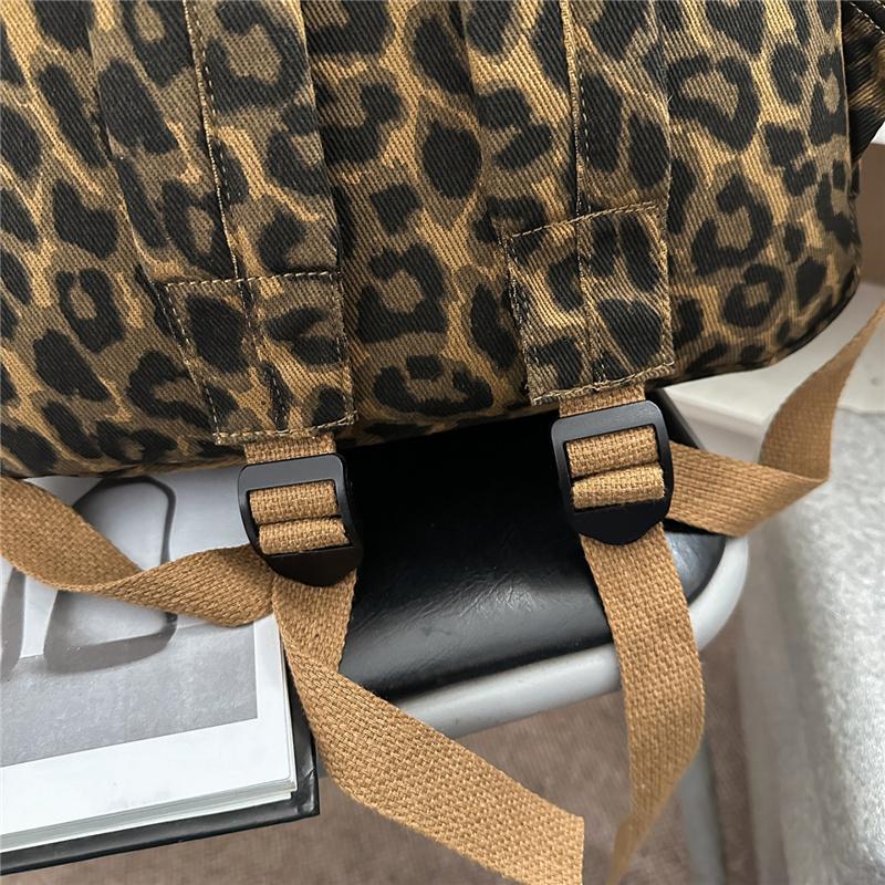 Leopard Print Canvas Fashion Backpack for Women, Casual School Travel Bag with Detachable Shoulder Straps