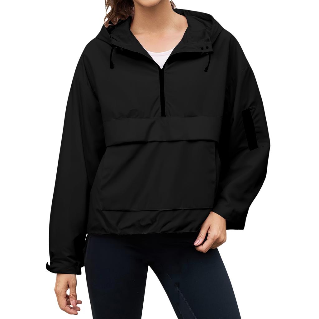 women's Loose Comfortable Casual Fashionable Solid Color Pullover Hooded Long Sleeved Windbreaker