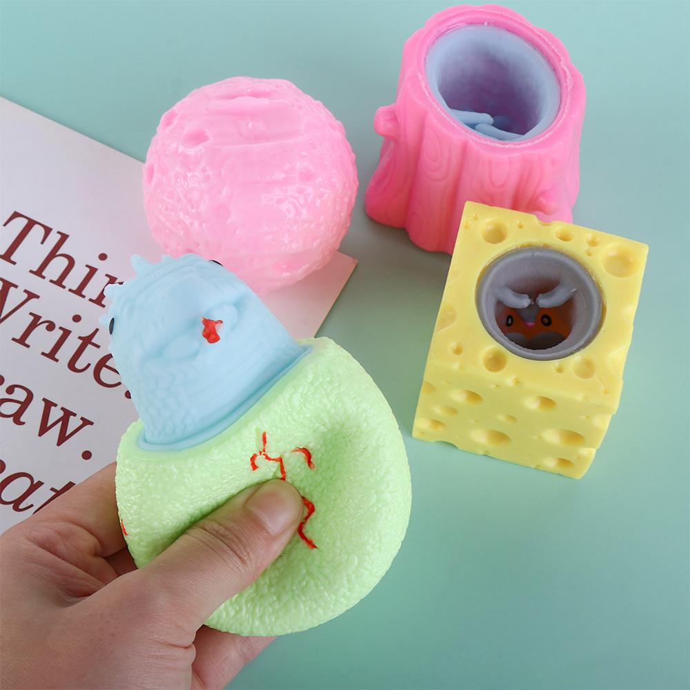 Tea Cup Squirrel Pop Up Mouse and Cheese Cabbage Rabbit  Pinch Toy   Children Adult Toys