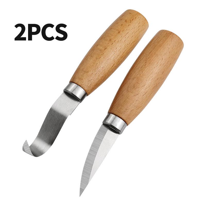 2-Piece Wood Carving Knife Set: Beech Wood Handle Spoon Knife & Straight Knife