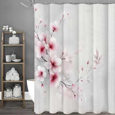 Cortina de Chuveiro Flor de Pessegueiro, Cortina de Chuveiro Decorativa para Banheiro, Cortina de Chuveiro Impermeável com Ganchos