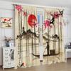 Room Darkening Cherry Blossoms Curtains Asia China Japanese Mountain Spring Ink Painting Window Drapes Living Bedro Curtain Vintage Polyester Washable