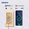 DELEFU Glass SC70 Panel 145mm Gold Israeli Standard USB C-type Fast Charging Wall Socket Switch TV Phone CAT5 CAT6