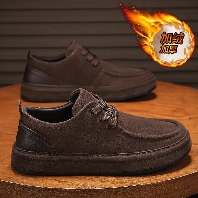Winter Men Shoes Quality Suede Leather Casual Shoes Winter Plush Warm Cotton Shoe Outdoor Non Slip Platform Shoes Zapatos Hombre