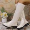Fashion Round Toe Knight Boots 2025 Autumn Thick Heeled Long Knee High Boots for Women Soft Leather Side Zip Casual Botas Women's Shoes