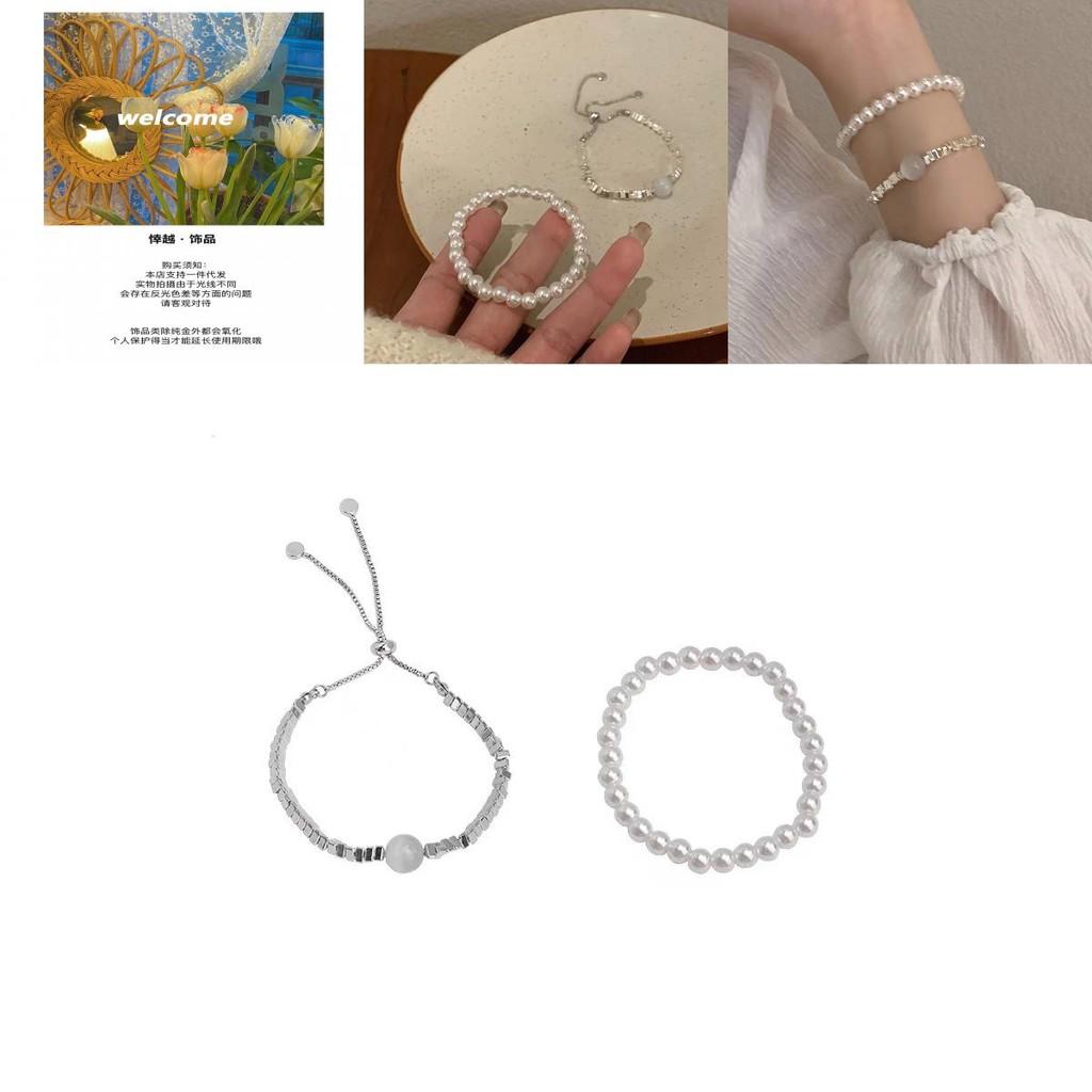 Exquisite Irregular Silver Pearl Layering Bracelet Chic Fashionable Jewelry