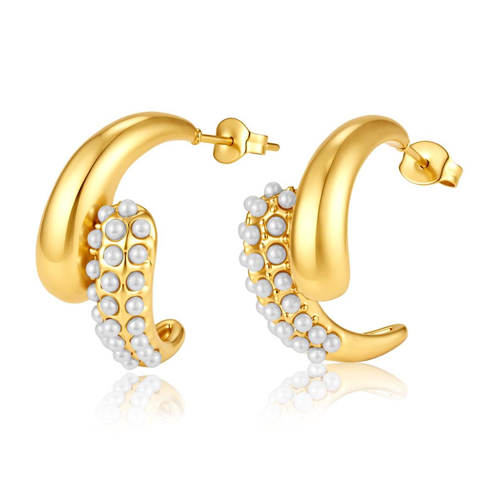 European & American Style Zirconia 18K Gold-Plated Stainless Steel Stud Earrings for Women