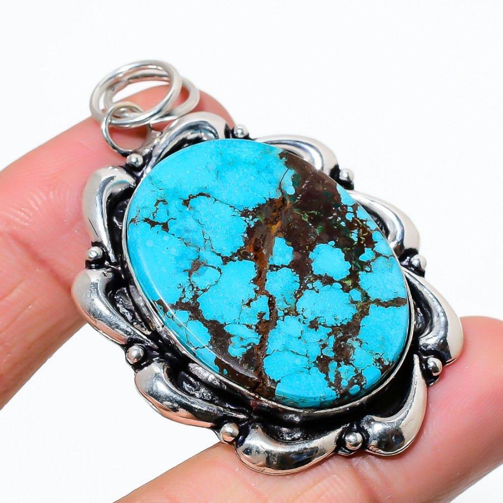 Tibetan Turquoise Gemstone 925 Sterling Silver Jewelry Pendant 2.29" i5O80