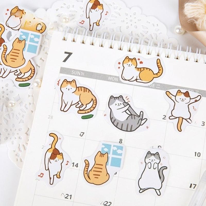 45Pcs Cartoon Cat Collection Paper Small Diary Mini Japanese Cute Box Stickers Set Scrapbooking Kawaii Flakes Journal Stationery