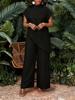 Women's Casual Asymmetrical Hem Two-Piece Set: Solid Color Top and Pants