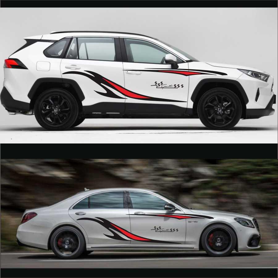 Black & Red Stripe Decals Car SUV Side Body Decoration Graphic Vinyl Sticker Kit