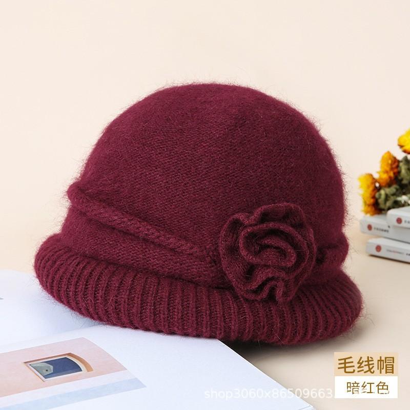 

Middle-aged winter hat Old lady dome basin hat Ladies warm and cold-proof knitted hat Middle-aged grandmother hat One Size темно-красного