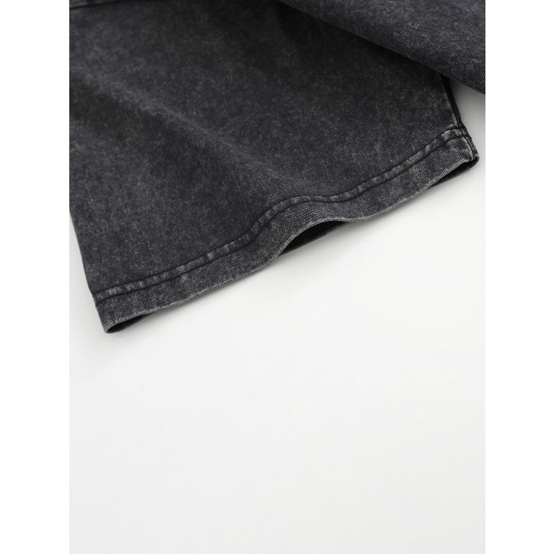 European sizes Men'S Vintage Washed  T-Shirt- Black Circle Print Street Style, Loose Fit Crew Neck,  Daily Comfort, Breathable Fabric