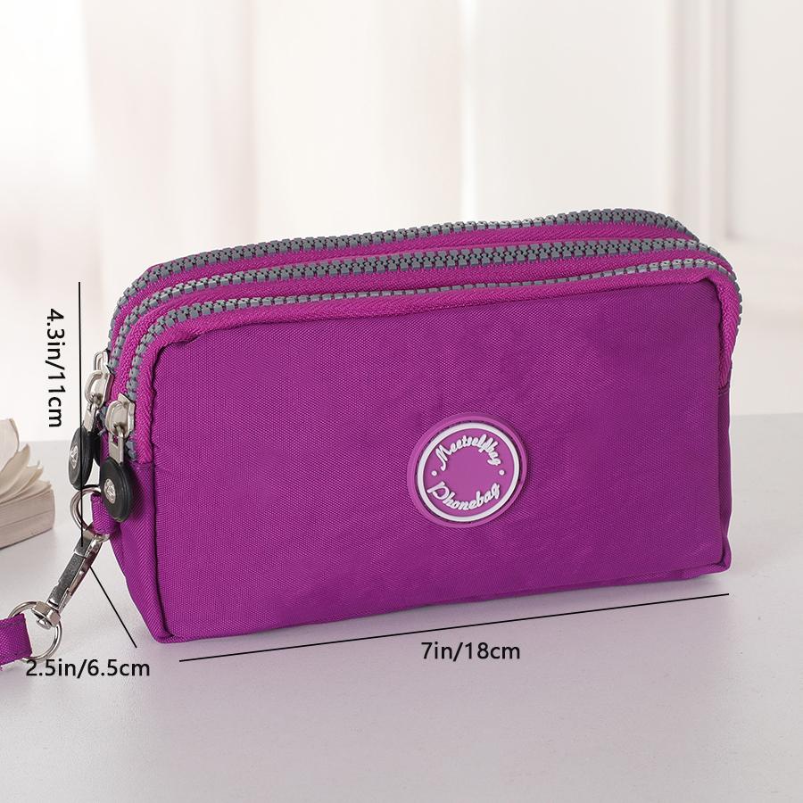 Portable Handheld Cell Phone Wallet, Triple Zipper Ladies Clutch Bag, Large Capacity Handheld Coin Purse