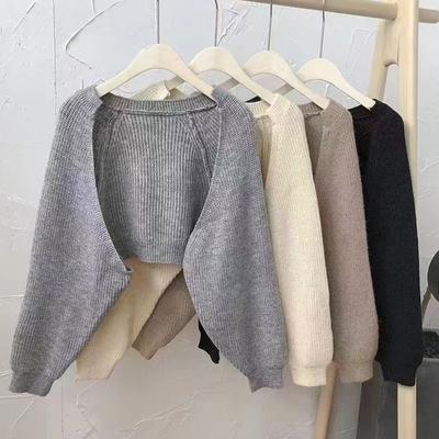 Suéter tipo cárdigan corto de punto versátil de otoño para mujer, chal, top de mujer de moda coreana