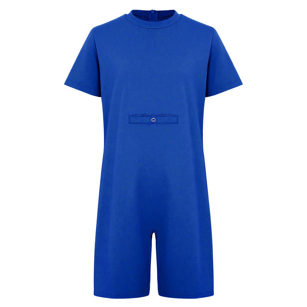 Unisex Odzież dla Dzieci ze Specjalnymi Potrzebami Okrągły Dekolt Krótki Rękaw Niewidoczny Zamek z Tyłu Jednolity Kolor Kombinezon Adaptacyjny