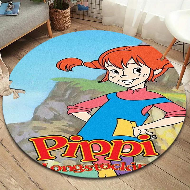 Pippi Longstocking Round Area Rug,Carpet Rug for Living Room Bedroom Sofa Playroom Decor,Non-slip Floor Mat