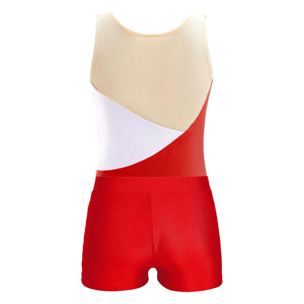 Girls Sleeveless Sequins Rhinestone Leotard Patchwork Design V Front Waistband Shorts Dance Set