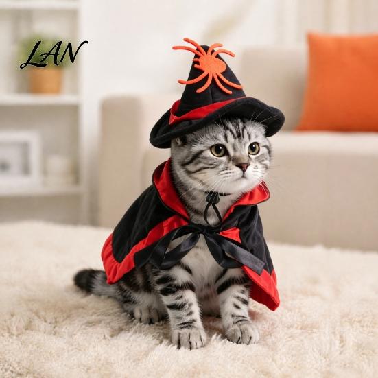 Adjustable Pet Cloak 1 Set Halloween Cat Witch Costume, Black Cape And Wizard Hat, Moon Costume Star Pointed Hat for Cats Small Medium Dogs