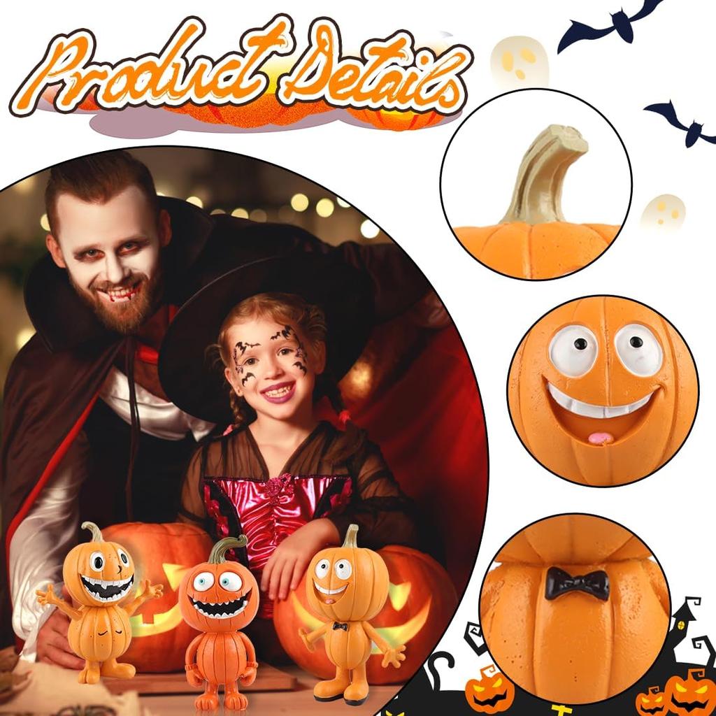 Halloween Pumpkin Man Resin Statue Cartoon Pumpkin Head Doll Tabletop Ornament Indoor Home Garden Holiday Party Gift