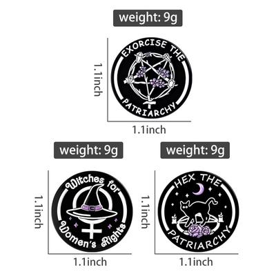 Witchy Feminist Enamel Pins Exorcise The Patriarchy Brooches Lapel Badges Punk Gothic Jewelry Gift for Friends