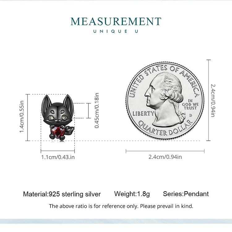 Bamoer 925 Sterlingsølv Svart Rev Perle Rødt Hjerte Zirkon Søte Dyreberlokker Svart Gullbelagt for Kvinner DIY Armbånd & Armring