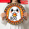 2D Flat, 1pc Round Aluminum Hanging Sign, Halloween Candy Corn Round Sign - Spooky "BOO" Decor for Home, Kitchen, Garage, Garden, Yard, And Office