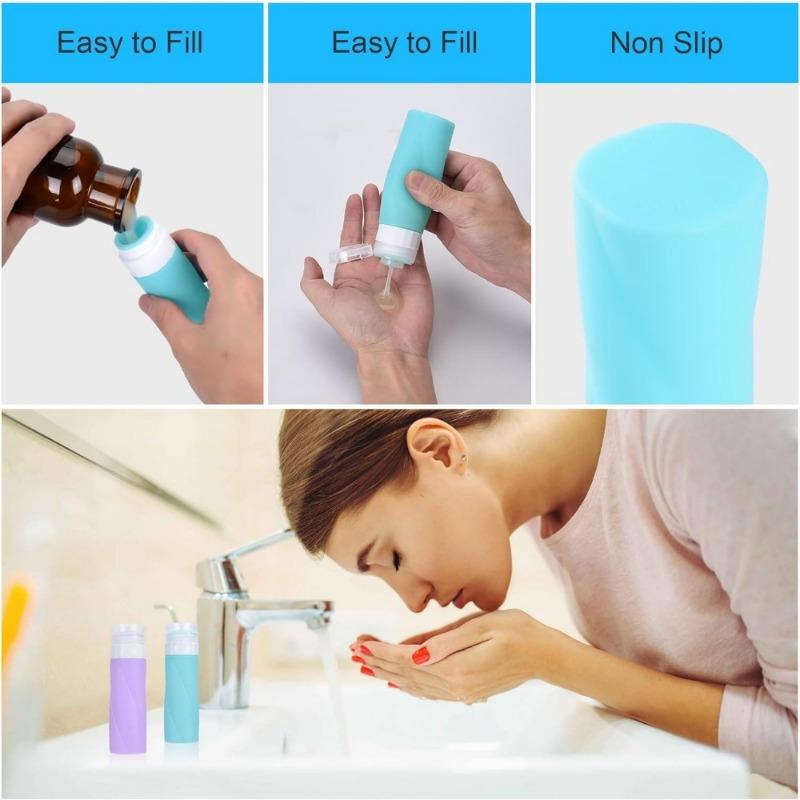 Silikonowe butelki podróżne na kosmetyki Butelki podróżne Szczelne butelki na szampon podróżny Butelki podróżne 3 uncje Płynne akcesoria podróżne do napełniania
