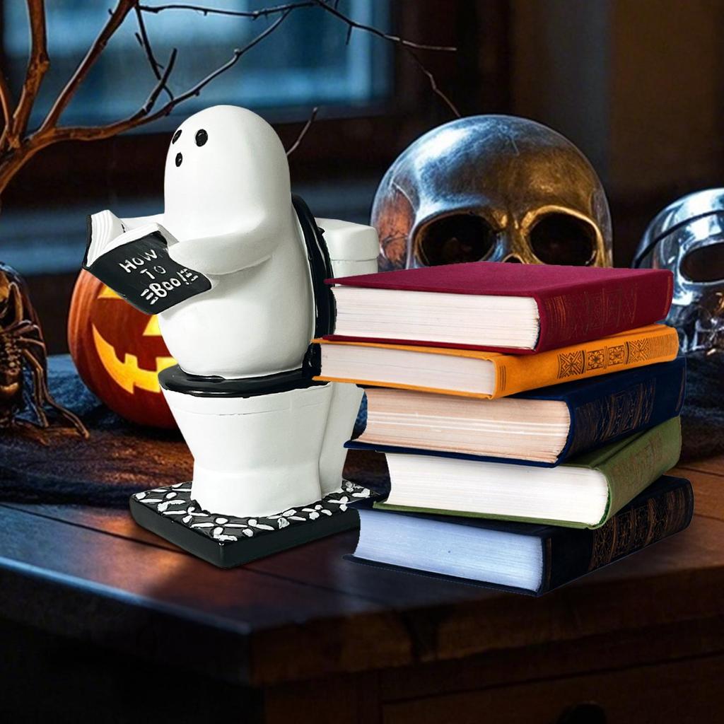 Halloween Süßer Geist Toiletten-Lese-Statue Ornament Gotische Festliche Skulptur Figur Home Office Schreibtisch Dekoration Handwerk Geschenk