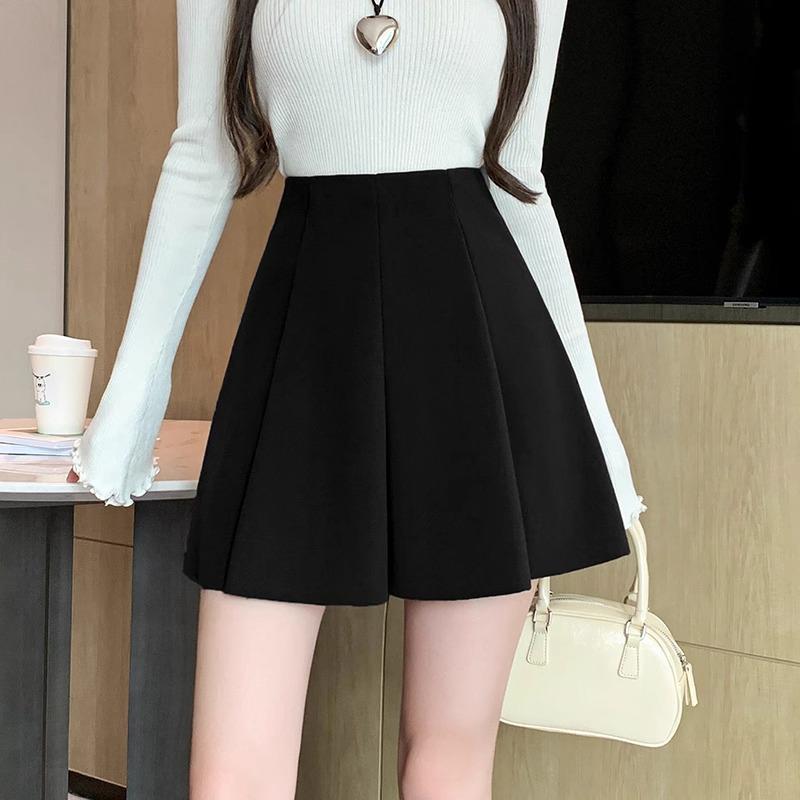 

High-Waist Wool Blend Pleated Midi Skirt - Autumn/Winter 2024, Slimming Korean A-Line Style Quadruple Extra Large чёрный