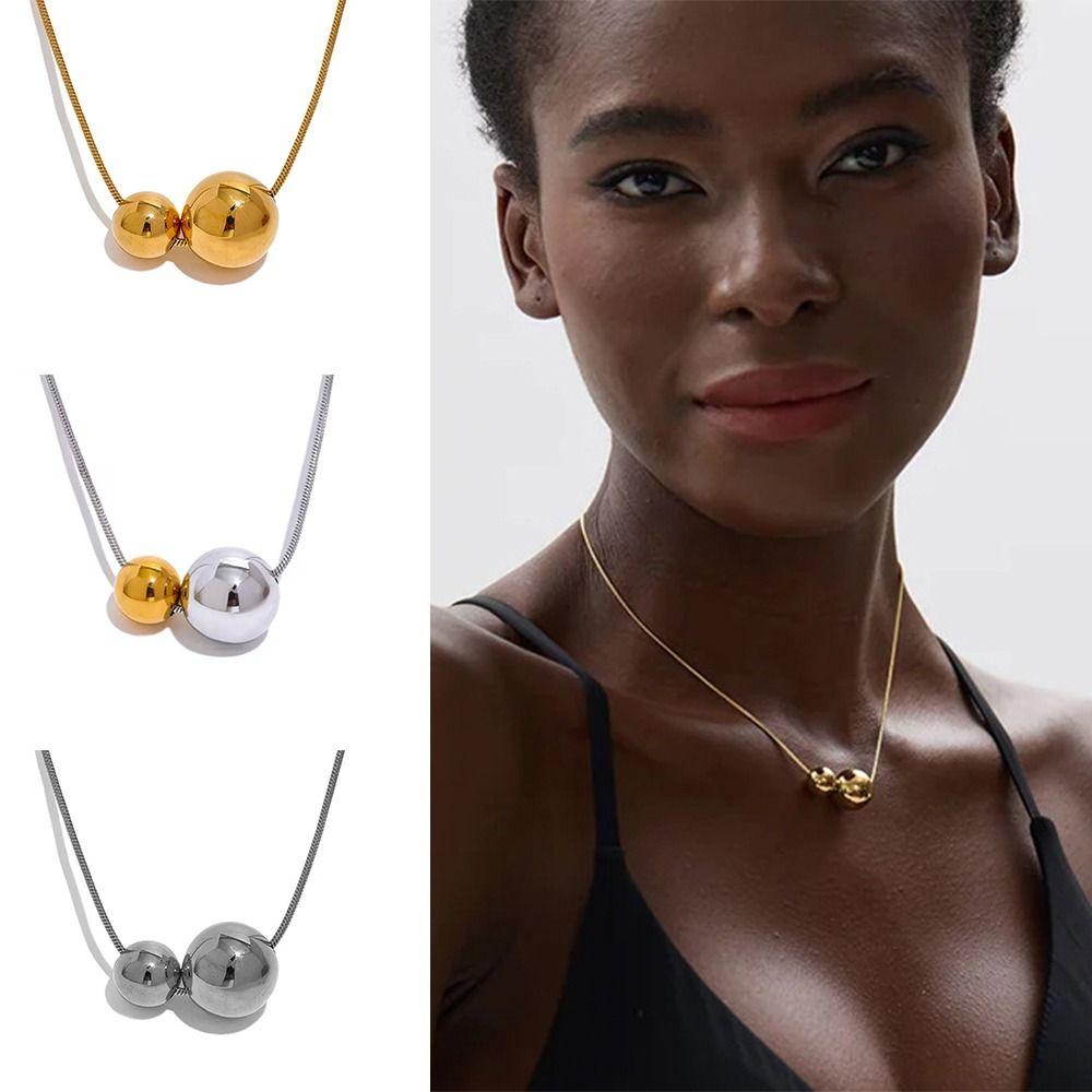 

Silver Color Long Chain Necklace Gold Color Round Ball Beads Pendant Lucky Gift срібний