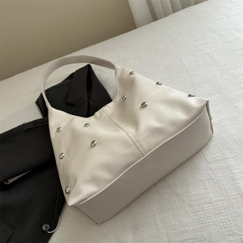 Yogodlns Punk Style Embellished Double-Faced Round Rivet Inlaid Niche Luxury Bucket Bag Chic Lady Underarm Large Capacity Shoulder Bag