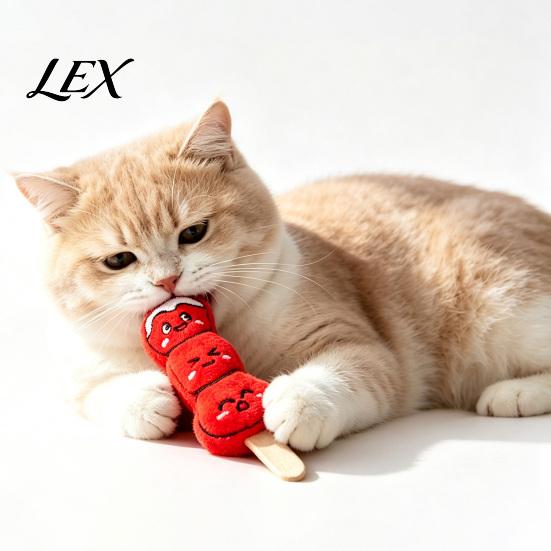 Durable Kitten Teething Toy Plush Cat Chew Toy, Sugarcoated Haws Stick Design, Anxiety Relief for Cats Stuffed Indoor Biting, Boredom Relief,
