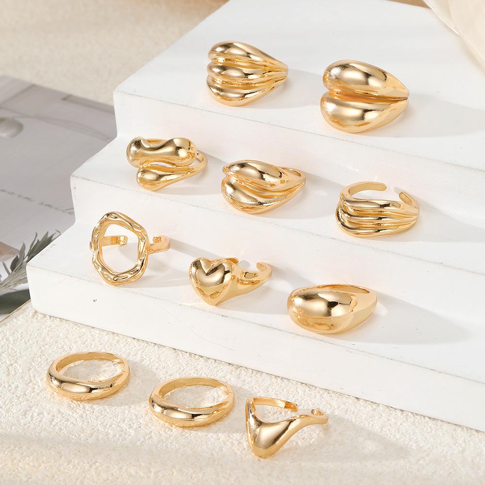 11Pcs/Set Gold Color Punk Irregular Geometric Open Rings Set For Women Hip Hop Metal Thick Knuckle Ring Waterproof Jewelry Gift