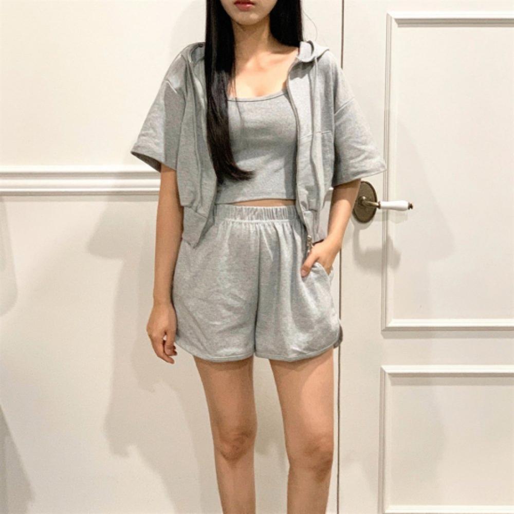 New Arrivals Open Run Women Summer Hoodie Tank Shorts Set