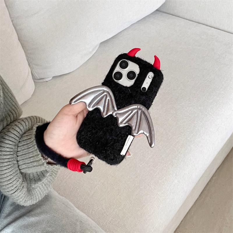 3D Plush Devil Horn Wings Case for iPhone 17/16 Pro Max/15/14 - Women's Edition