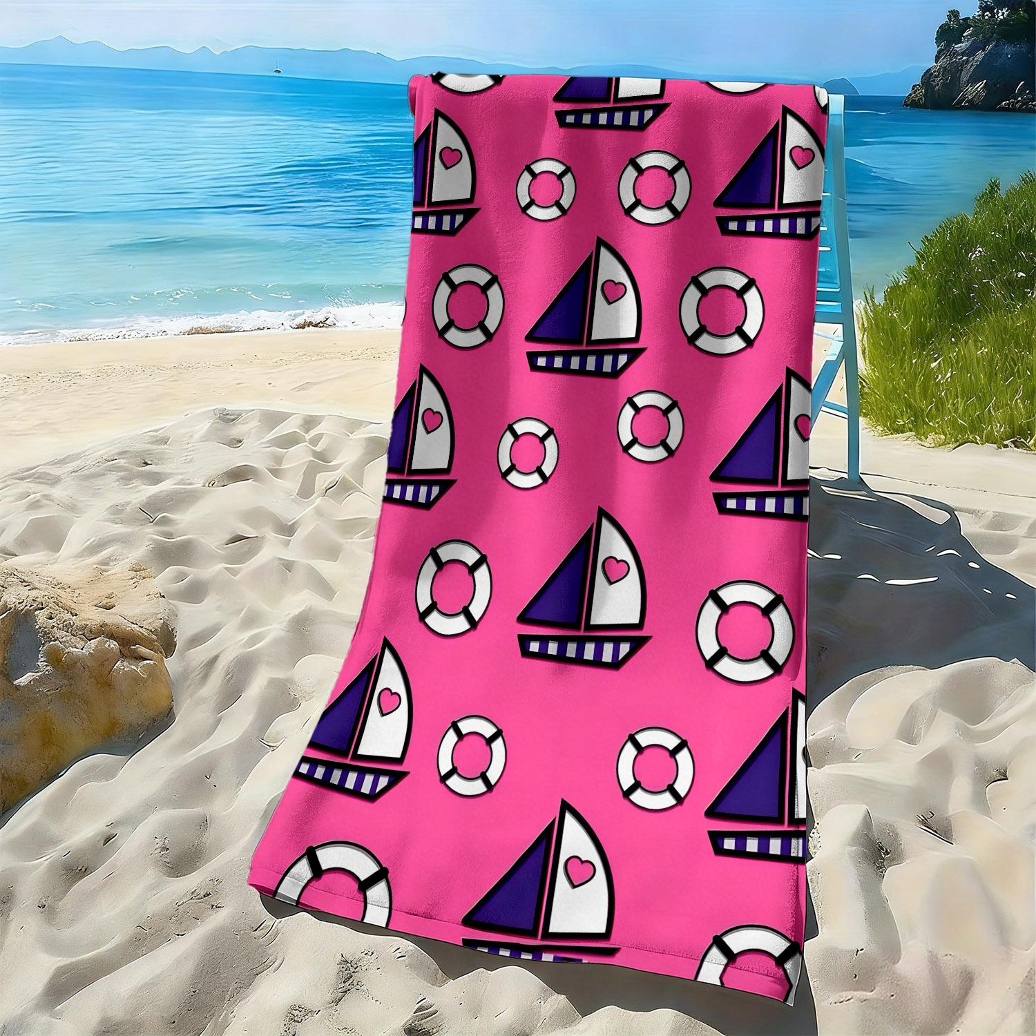 

Cartoon sailboat and lifebuoy patterns polyester microfiber beach towel is highly absorbent, suitable swimming and beach outings W40*H60(CM)