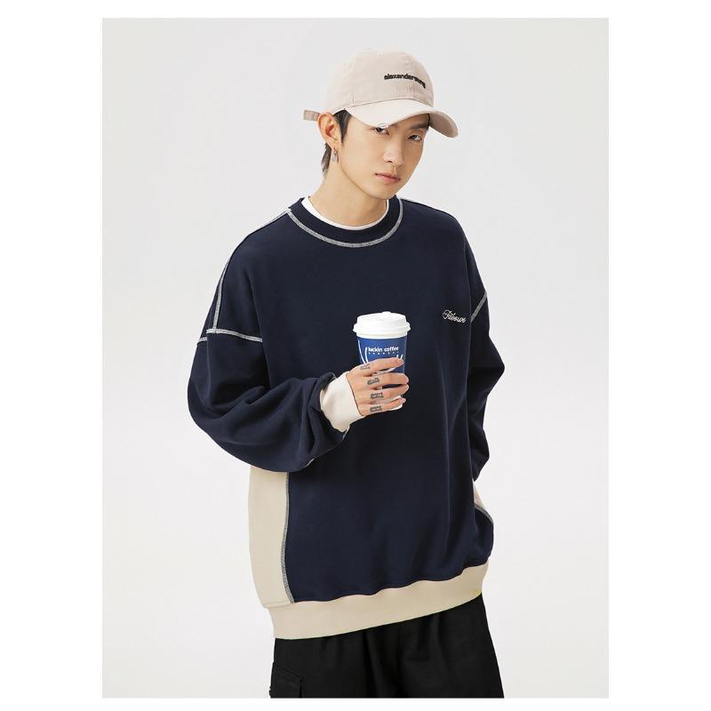 Lässiges Vintage Herren-Sweatshirt mit kontrastfarbenen Flicken, langen Ärmeln und Rundhalsausschnitt