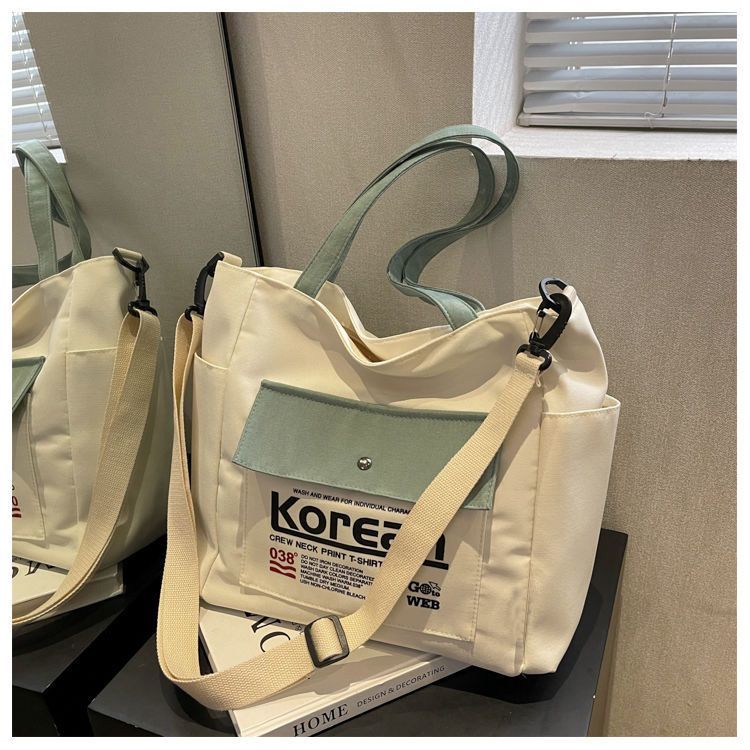 Large Capacity Women Tote Canvas Handbag Schoolbag Female University Portable Shoulder Bag Rectangular Shopping Beach City College Korean Popular