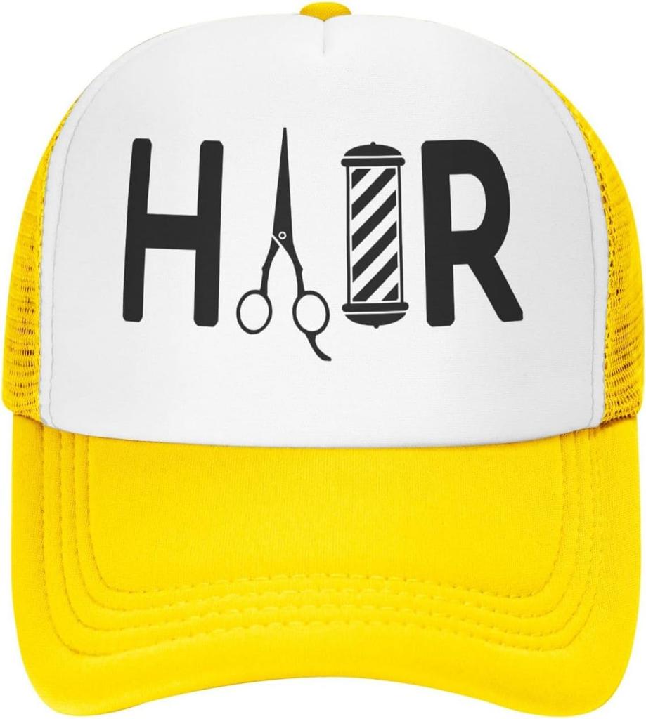 Hair Barber Pole Scissors Graphic Trucker Hat Polyester Adjustable Mesh Baseball Cap Casual