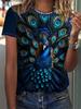 Lady Funny Tops Crew Neck Short Sleeve Vivid Peacock Print T Shirt Women's Outfits Casual Streetwear Fashion Tees Summer Clothes