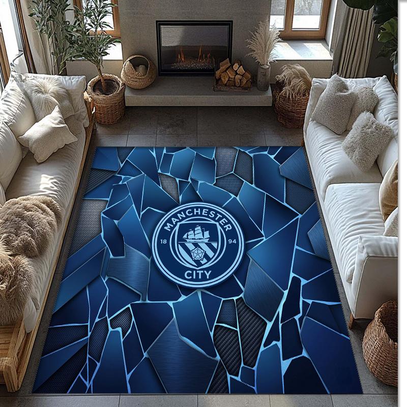 Manchester City Printed Flannel Area Rug Non Slip Soft Polyester Floor Carpet Indoor Decor Mat for Bedroom Living Room Sofa