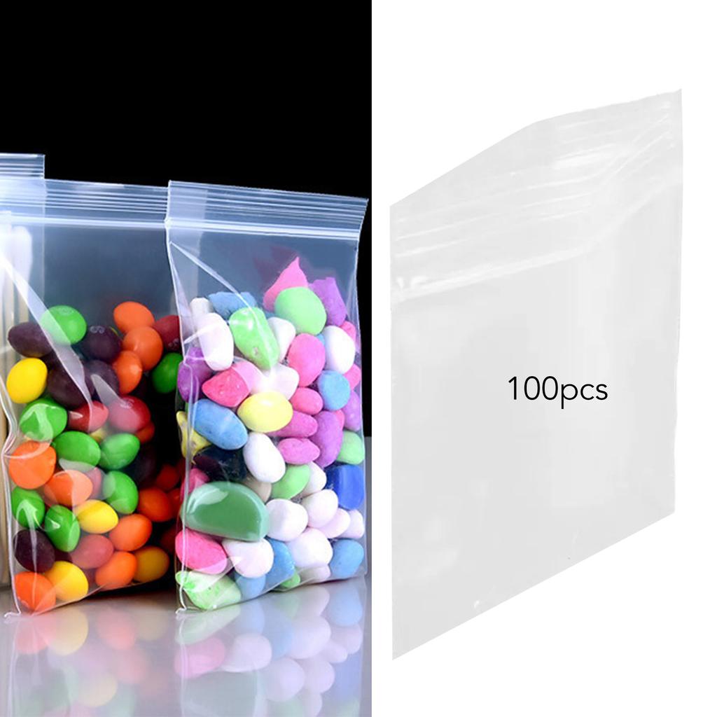 100 bucăți saci de depozitare pentru gustări, transparente, rezistente la scurgeri, cu fermoar gros și transparent, pungi sigilate PE pentru uz casnic