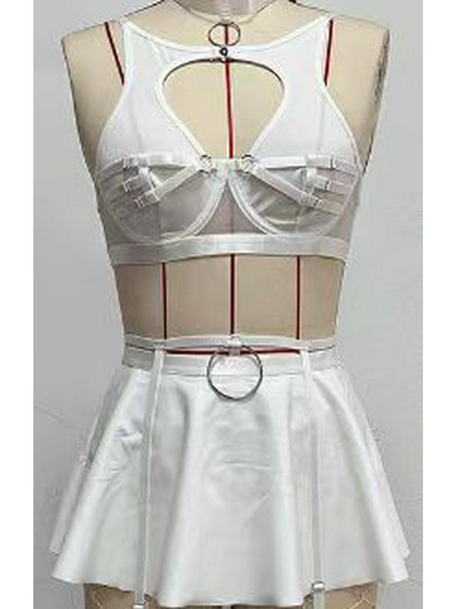 2023 Lace Leather Lingerie Set - Sexy Solid Color Bra and Panty