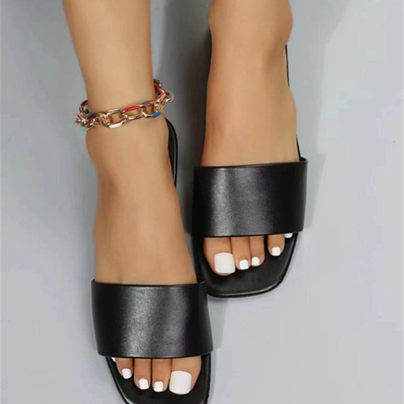 Fashion Single Slide Sandals Solid Color Women Slippers Summer Outdoor Sandy Beach Open Toe Flat Shoes