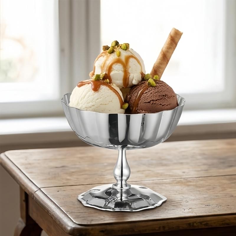 Metall-Dessert-Präsentationsschale, Servierschale aus Edelstahl mit Fuß für Puddings, Eis, Teetisch und Party-Dessert