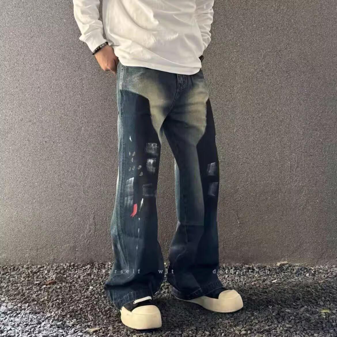 JYL Men s Straight Jeans 2026 American Rivet Design Loose Black Casual Denim M