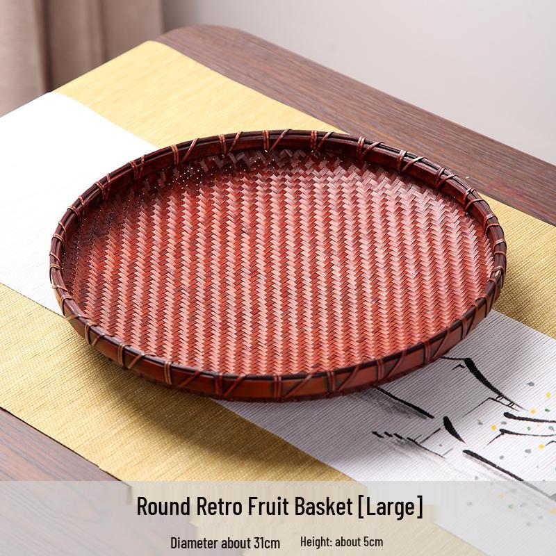 Handmade Retro Round Bamboo Basket: Multi-Purpose Storage, Winnowing Sieve, and Fruit Plate